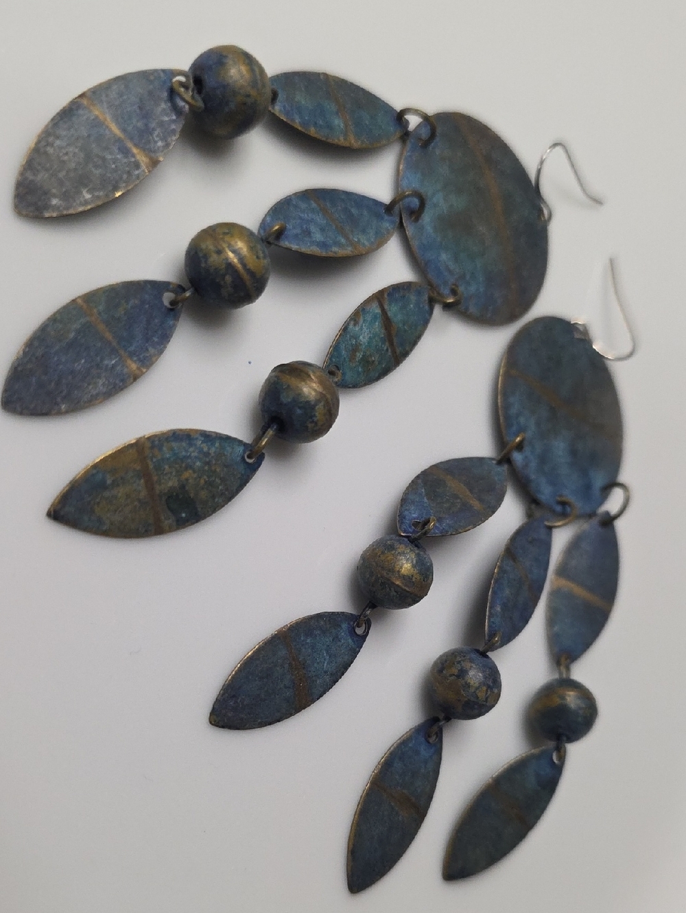 Boho Style Dangling Earings Distressed Patina Finish Pierced